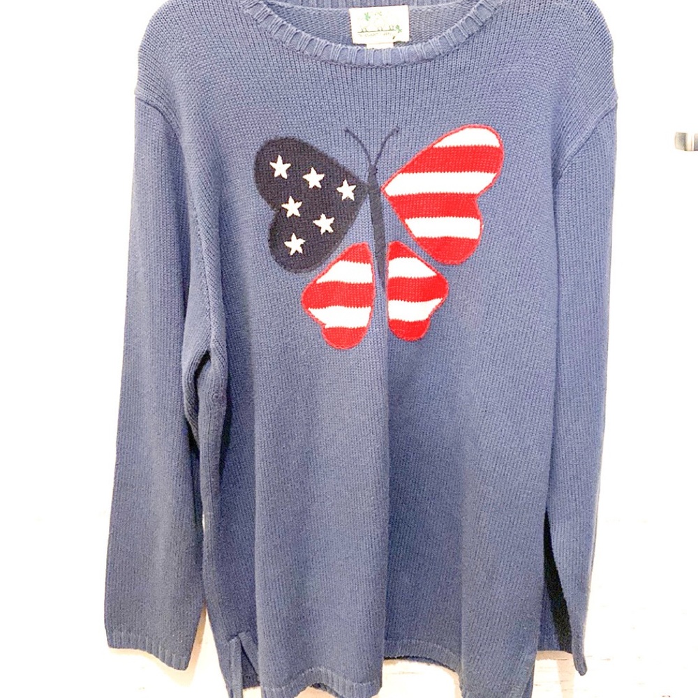 The Quacker Factory LARGE blue American flag sweater